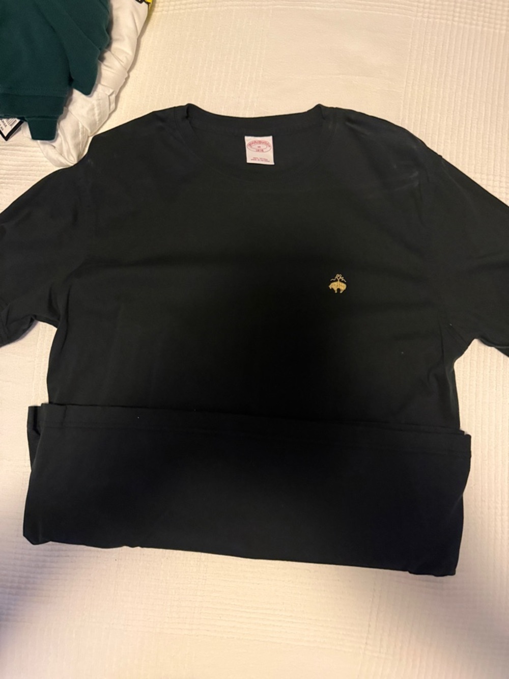 Brooks Brothers Black Tee with White Neck Tag and Red Logo